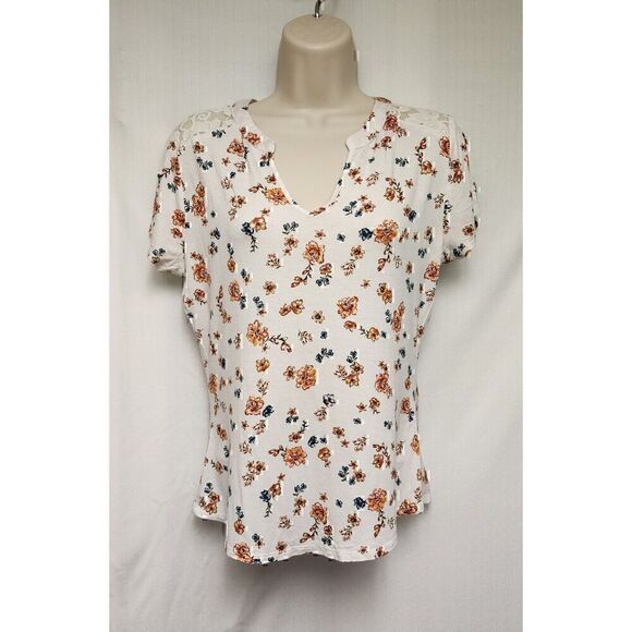 NO BOUNDARIES Junior Floral with Lace Detail Shirt Multicolor Cream Size M - Picture 5 of 10